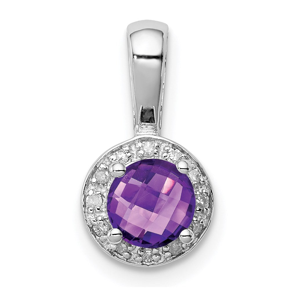 Sterling Silver Rhodium-plated Diamond Amethyst Pendant