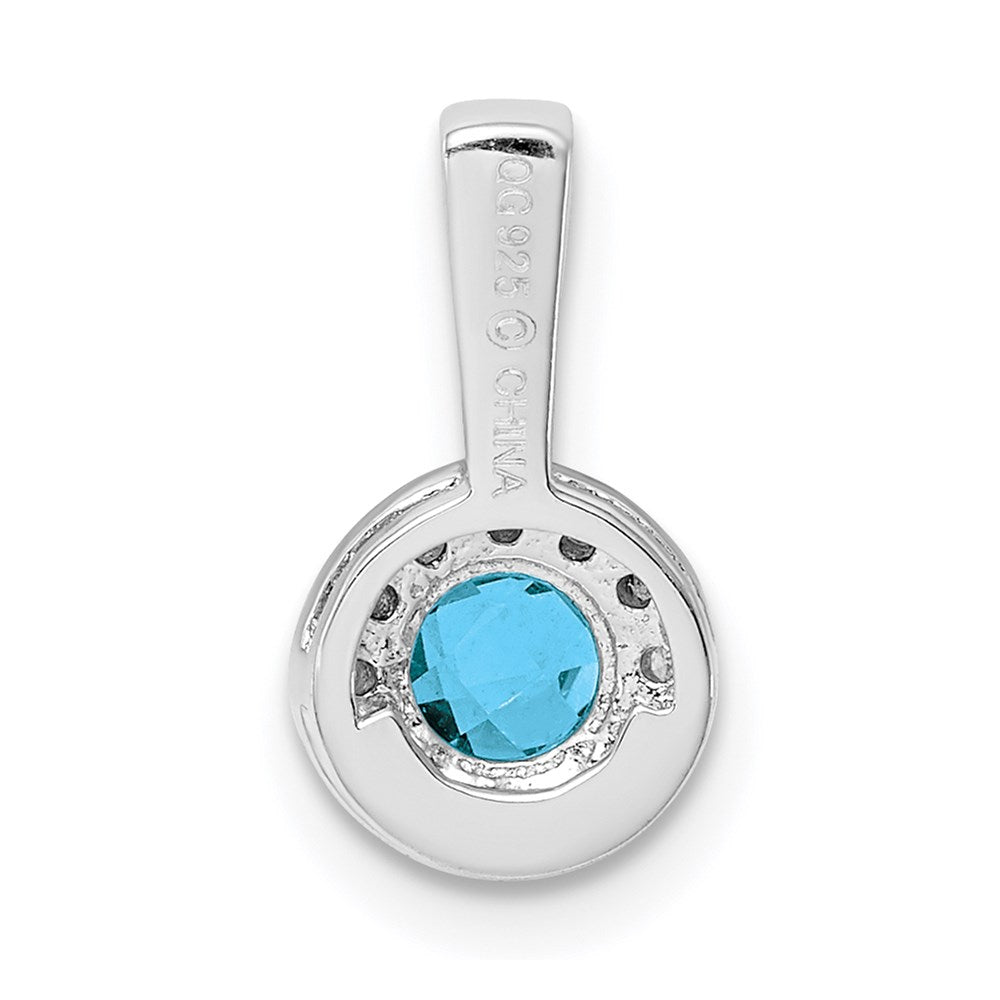 Sterling Silver Rhodium-plated Diamond Light Swiss Blue Pendant