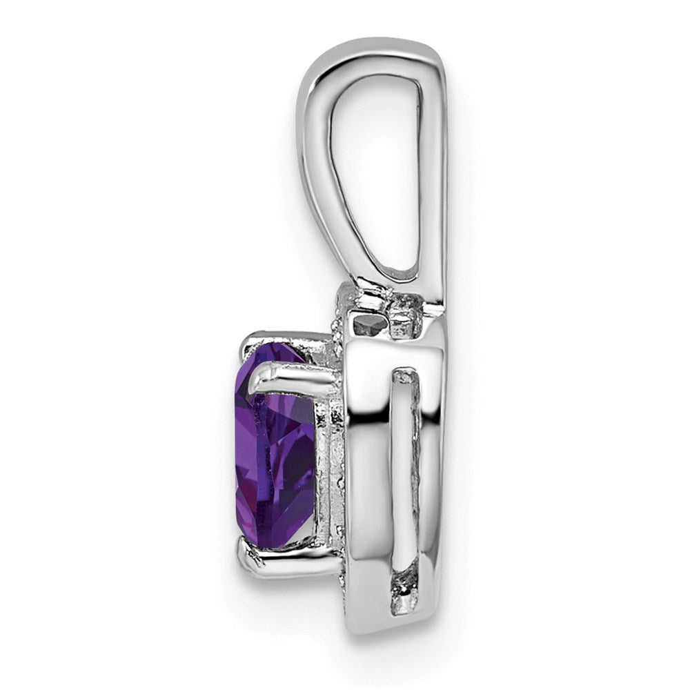 Sterling Silver Rhodium-plated Diamond and Amethyst Pendant