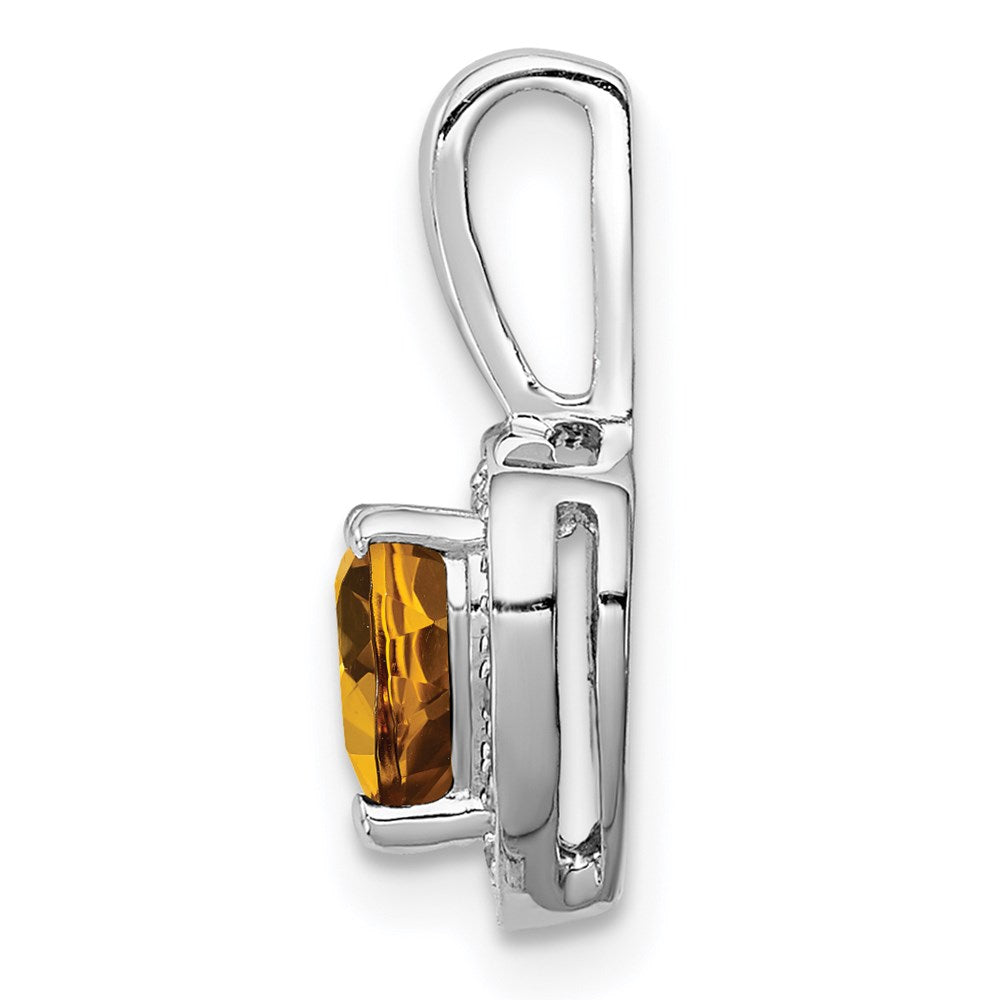 Sterling Silver Rhodium-plated Diamond and Whiskey Quartz Pendant