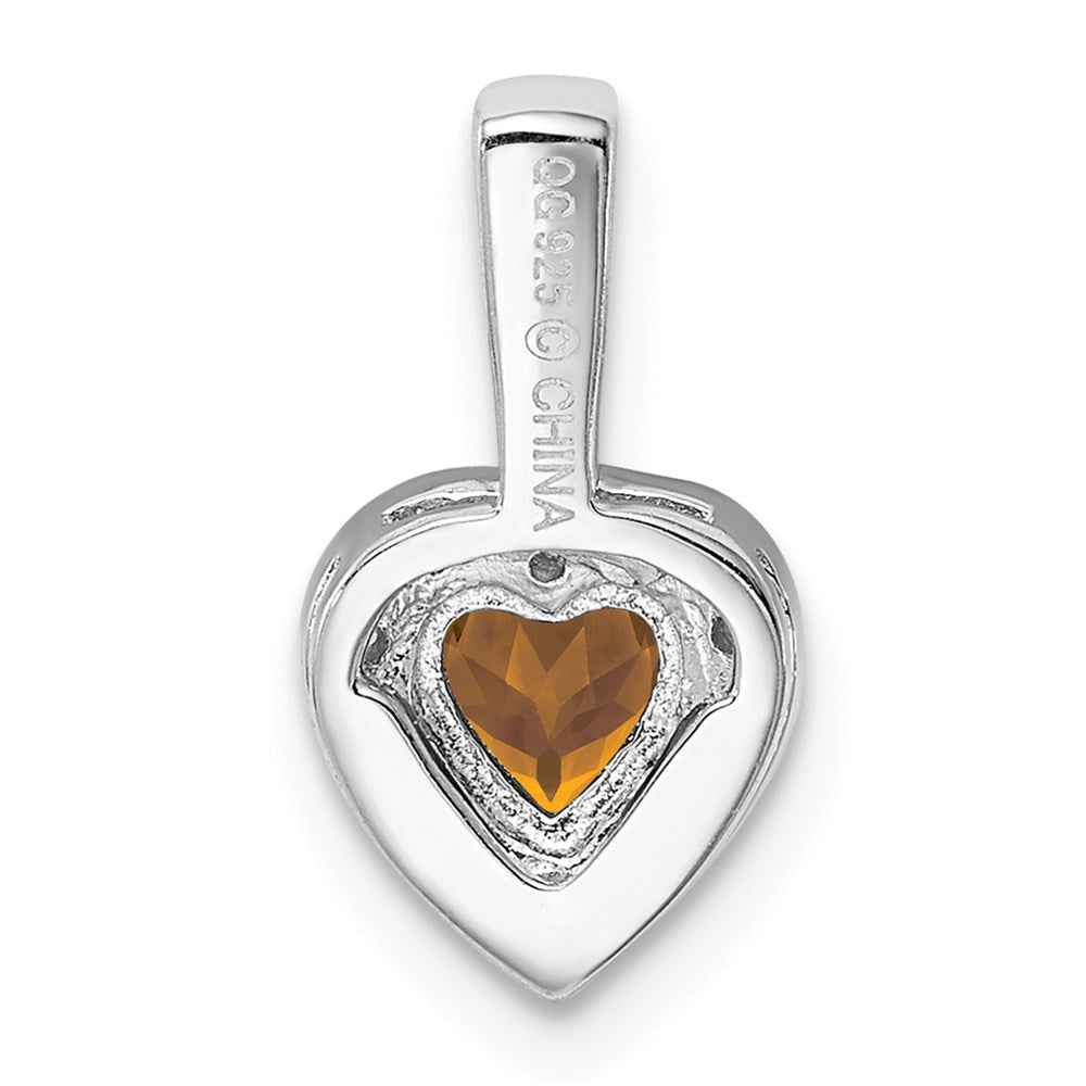 Sterling Silver Rhodium-plated Diamond and Whiskey Quartz Pendant