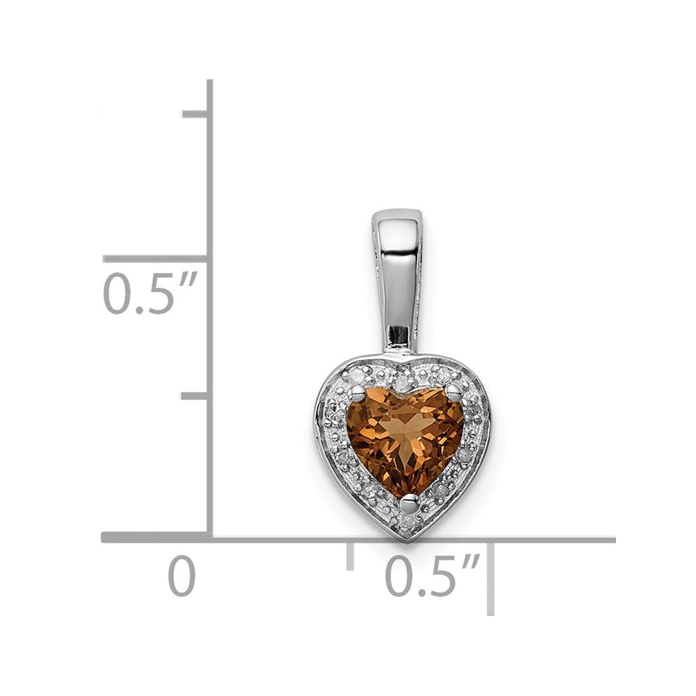 Sterling Silver Rhodium-plated Diamond and Whiskey Quartz Pendant