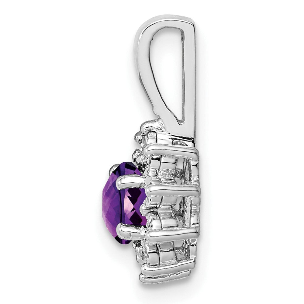 Sterling Silver Rhodium-plated Diamond Amethyst Pendant