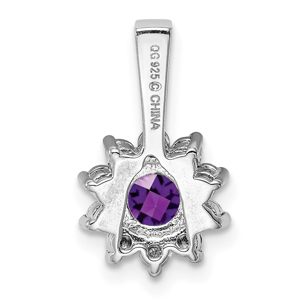 Sterling Silver Rhodium-plated Diamond Amethyst Pendant