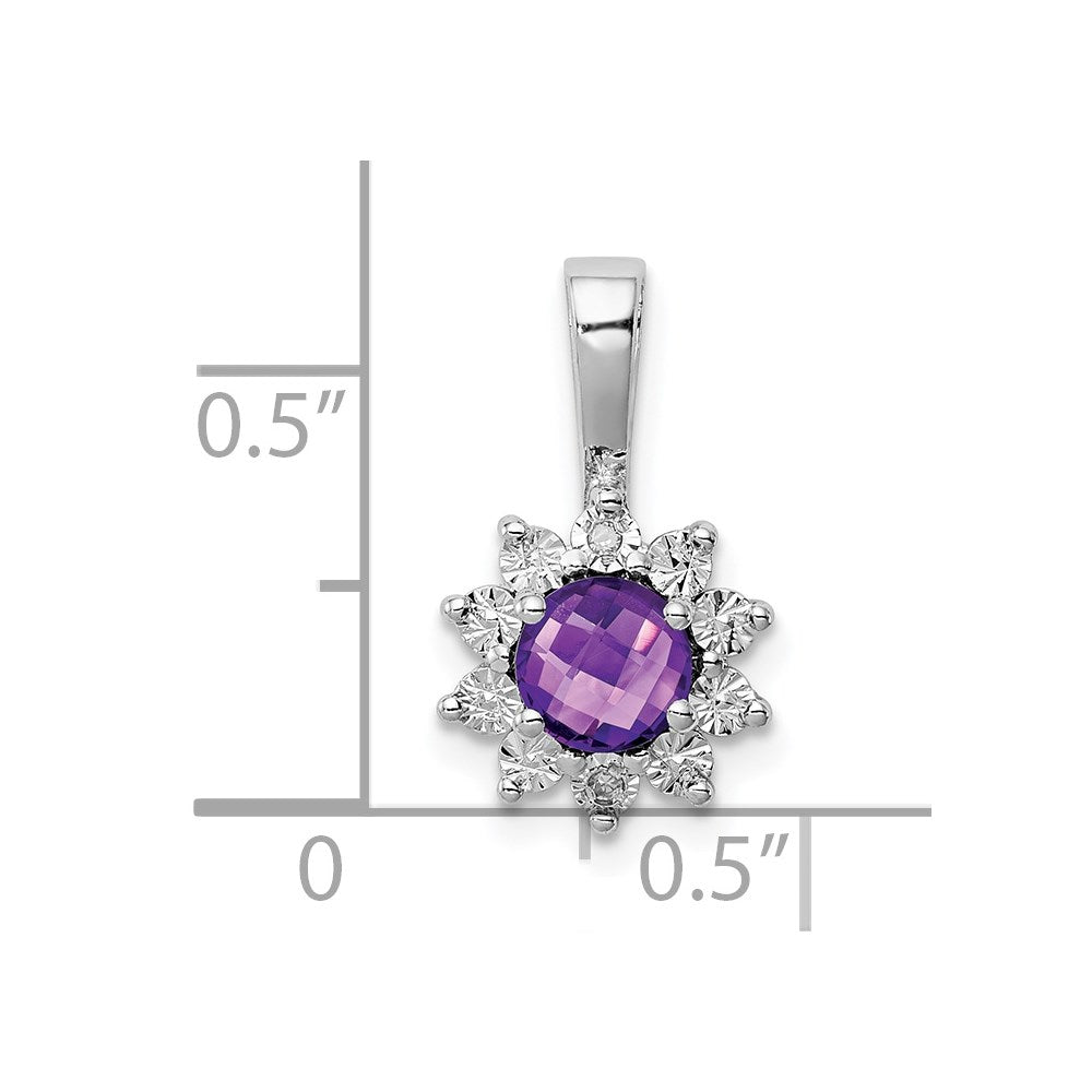 Sterling Silver Rhodium-plated Diamond Amethyst Pendant