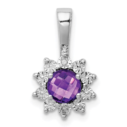 Sterling Silver Rhodium-plated Diamond Amethyst Pendant