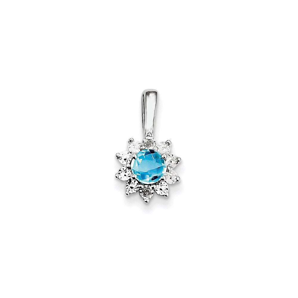 Sterling Silver Diamond Light Swiss Blue Topaz Pendant