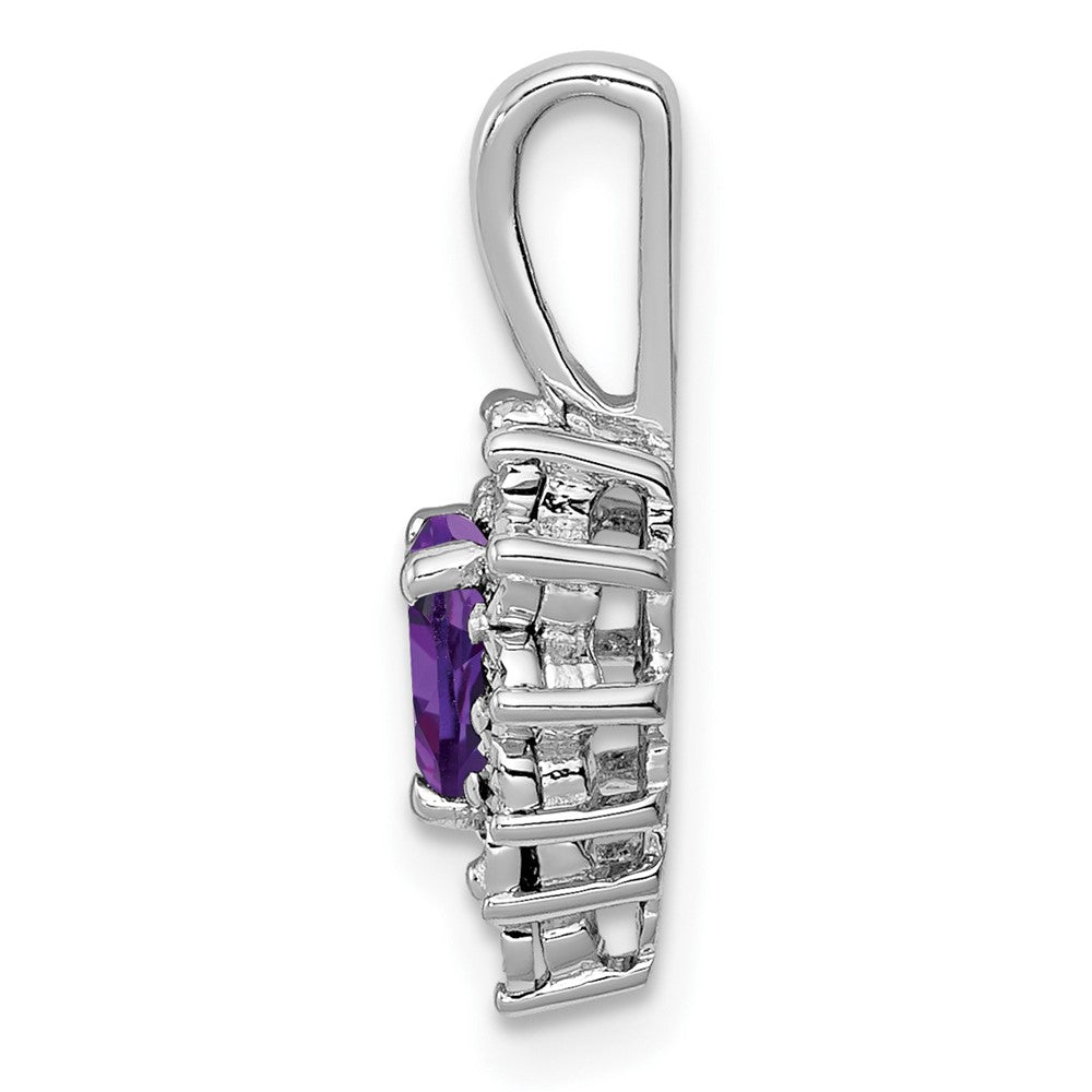 Sterling Silver Rhodium-plated Diamond Amethyst Pendant