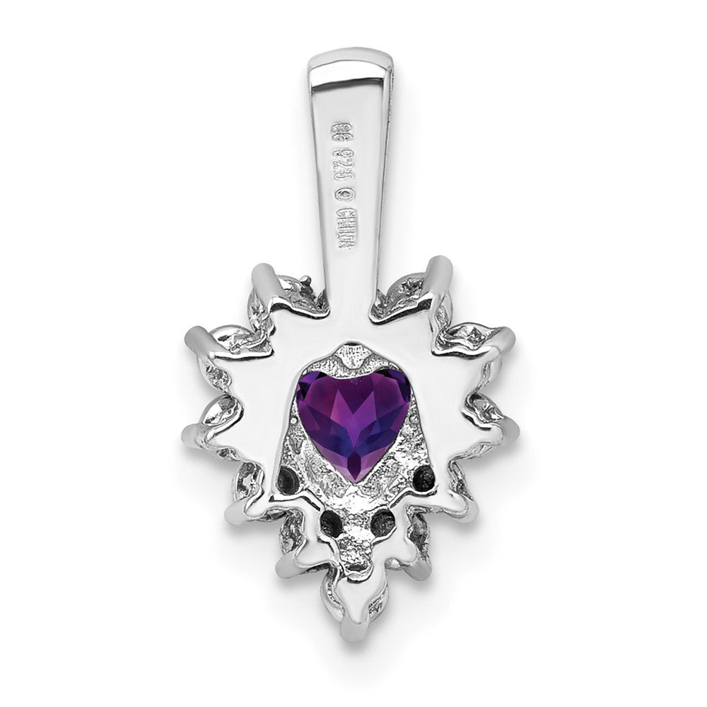 Sterling Silver Rhodium-plated Diamond Amethyst Pendant