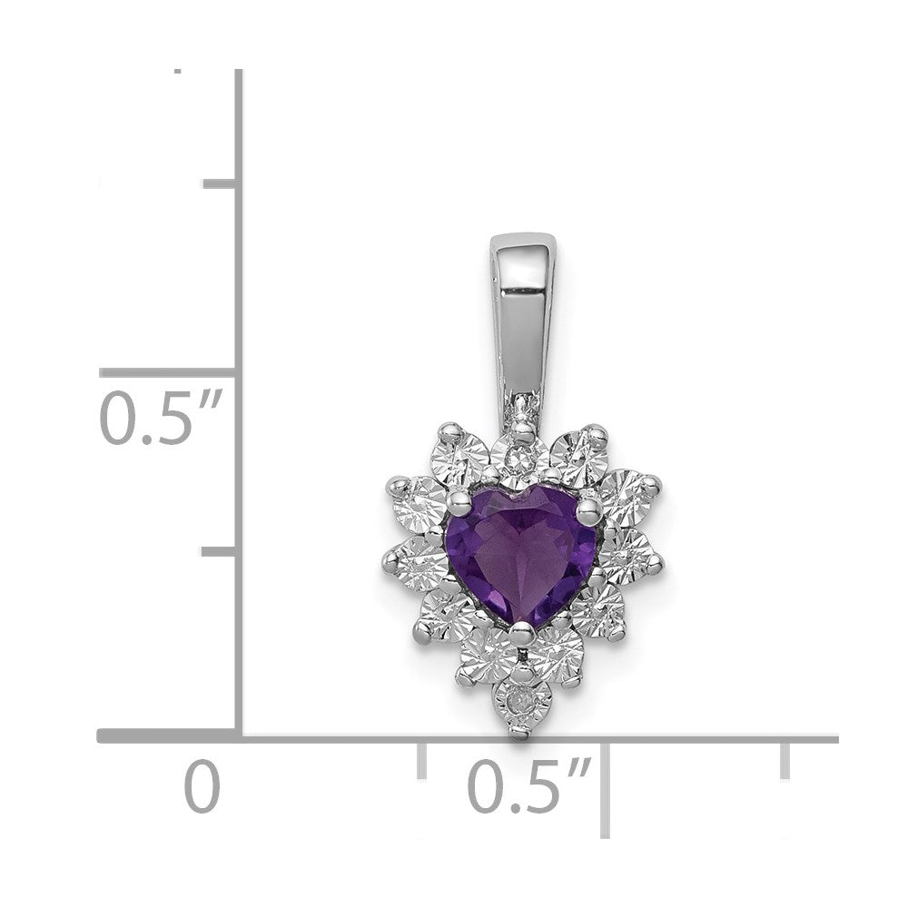 Sterling Silver Rhodium-plated Diamond Amethyst Pendant