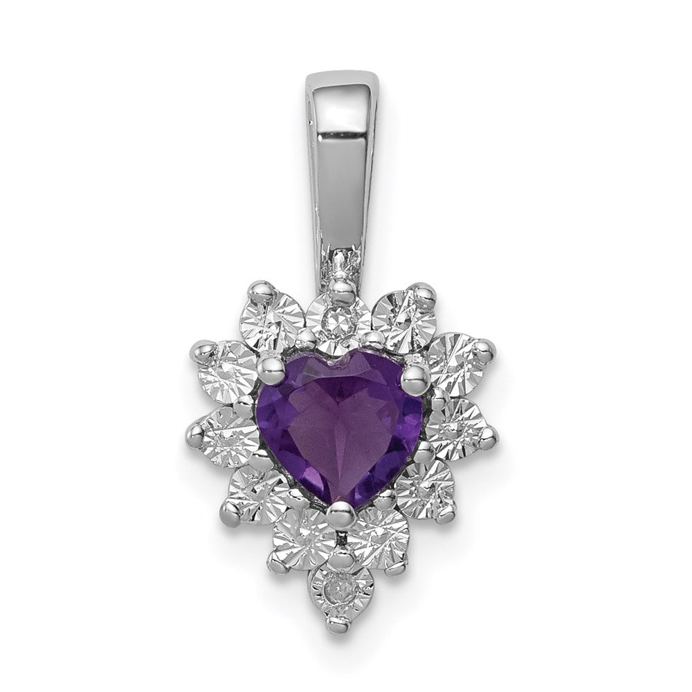 Sterling Silver Rhodium-plated Diamond Amethyst Pendant