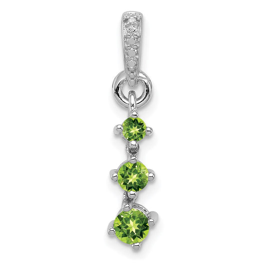 Sterling Silver Rhodium-plated Peridot Diamond Pendant