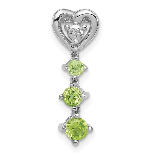 Sterling Silver Rhodium-plated Peridot Diamond Pendant