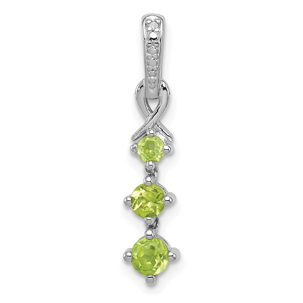 Sterling Silver Rhodium-plated Peridot and Diamond Pendant