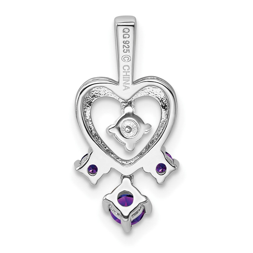 Sterling Silver Rhodium-plated Amethyst Diamond Pendant