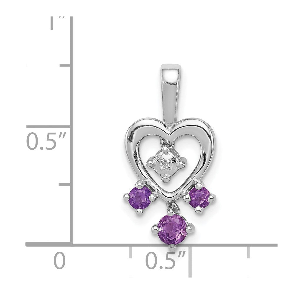 Sterling Silver Rhodium-plated Amethyst Diamond Pendant