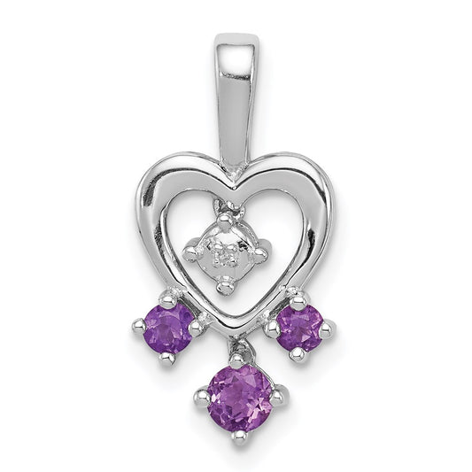 Sterling Silver Rhodium-plated Amethyst Diamond Pendant