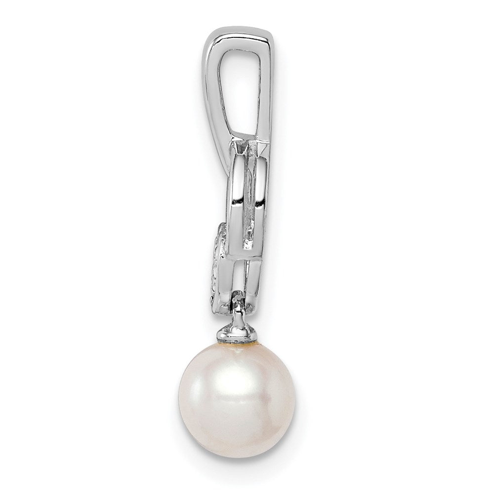 Sterling Silver Rhodium-plated FW Cultured Pearl Diamond Pendant