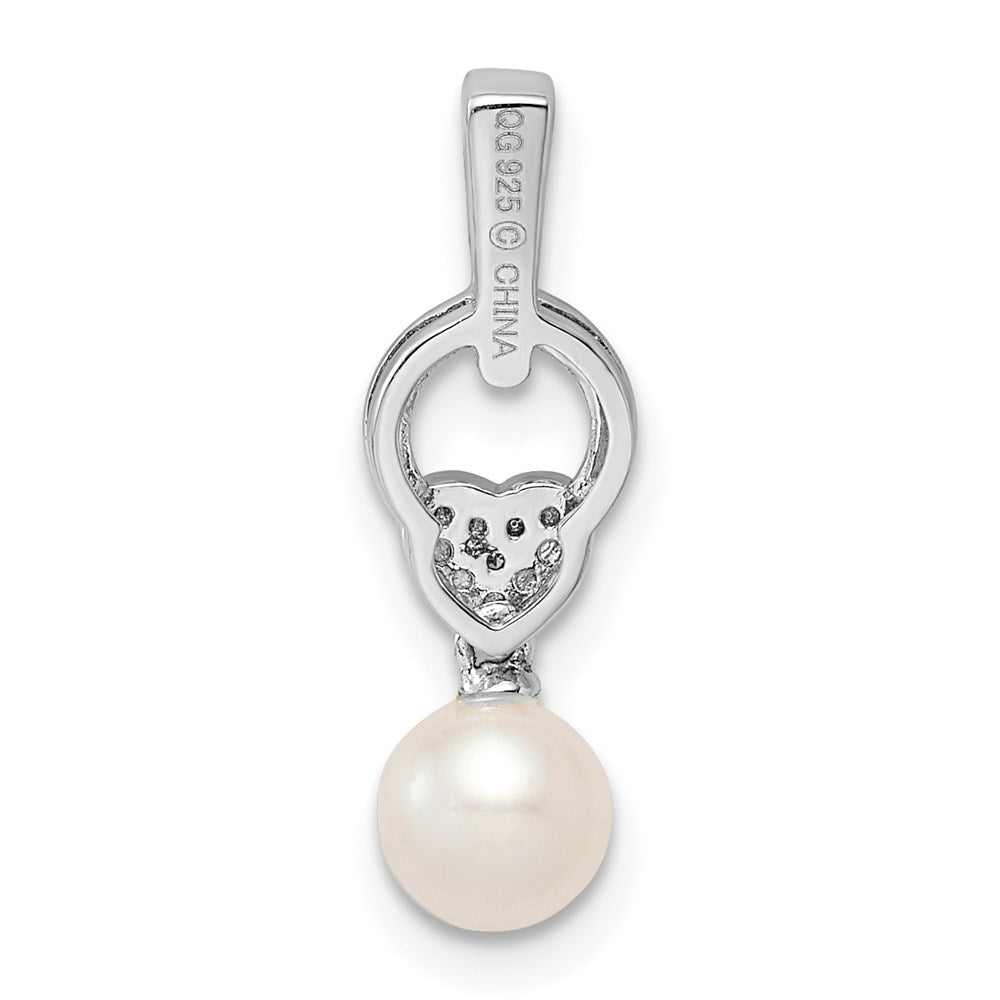 Sterling Silver Rhodium-plated FW Cultured Pearl Diamond Pendant