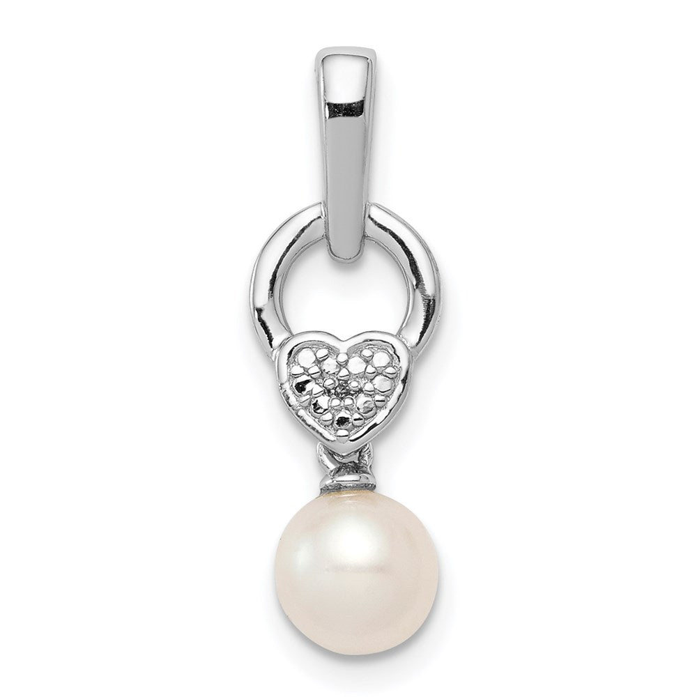 Sterling Silver Rhodium-plated FW Cultured Pearl Diamond Pendant