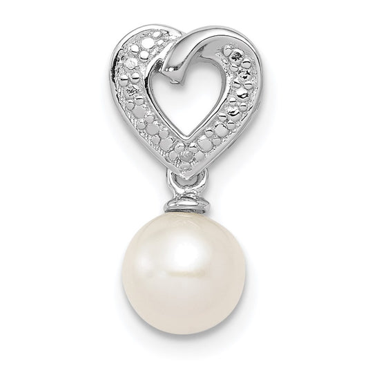 Sterling Silver Rhodium-plated FW Cultured Pearl Diamond Chain Slide