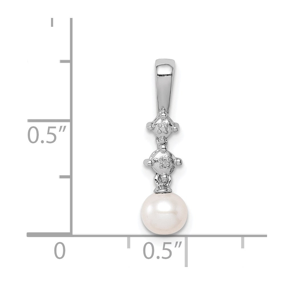 Sterling Silver Rhodium-plated FW Cultured Pearl Diamond Pendant