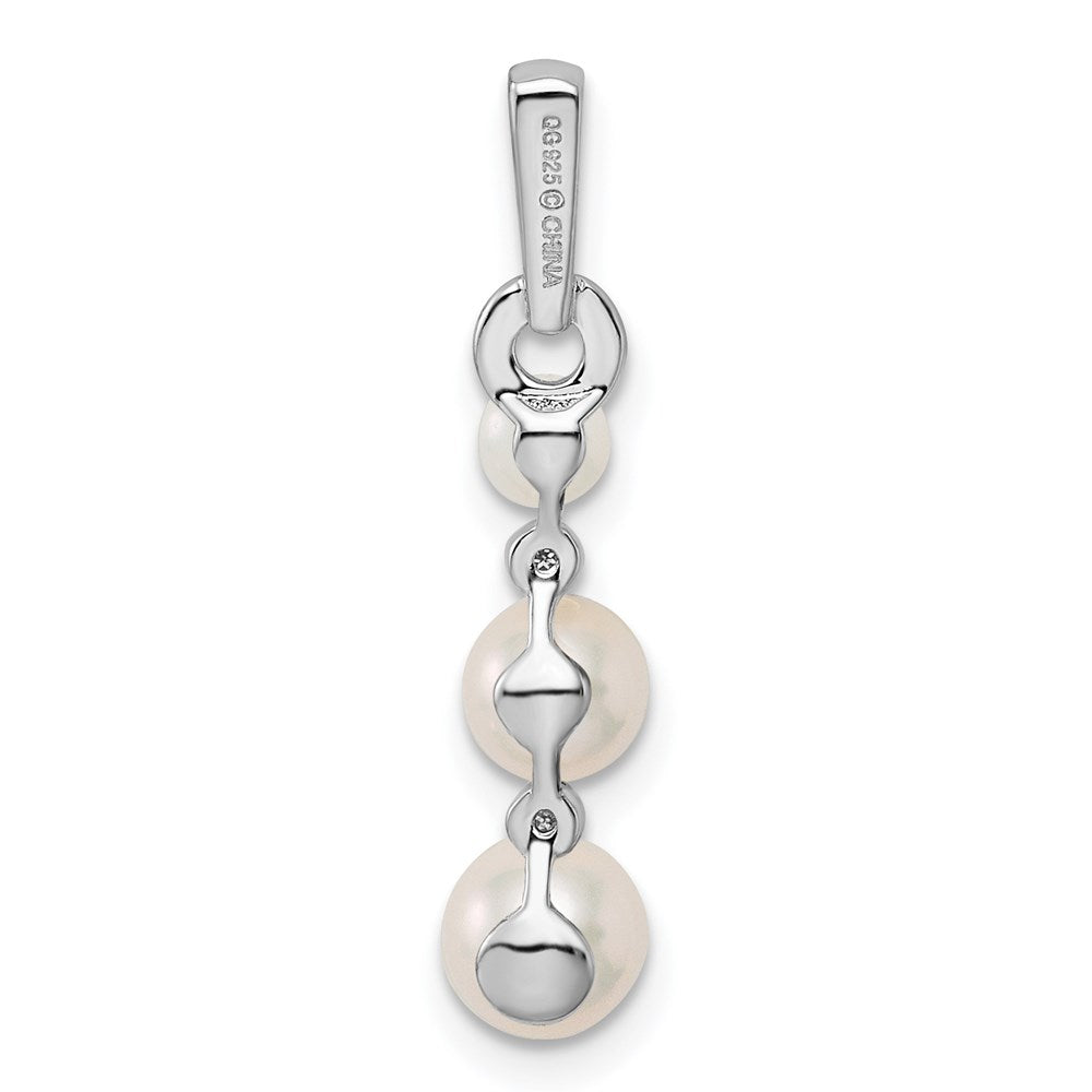 Sterling Silver Rhodium-plated FW Cultured Pearl Diamond Pendant