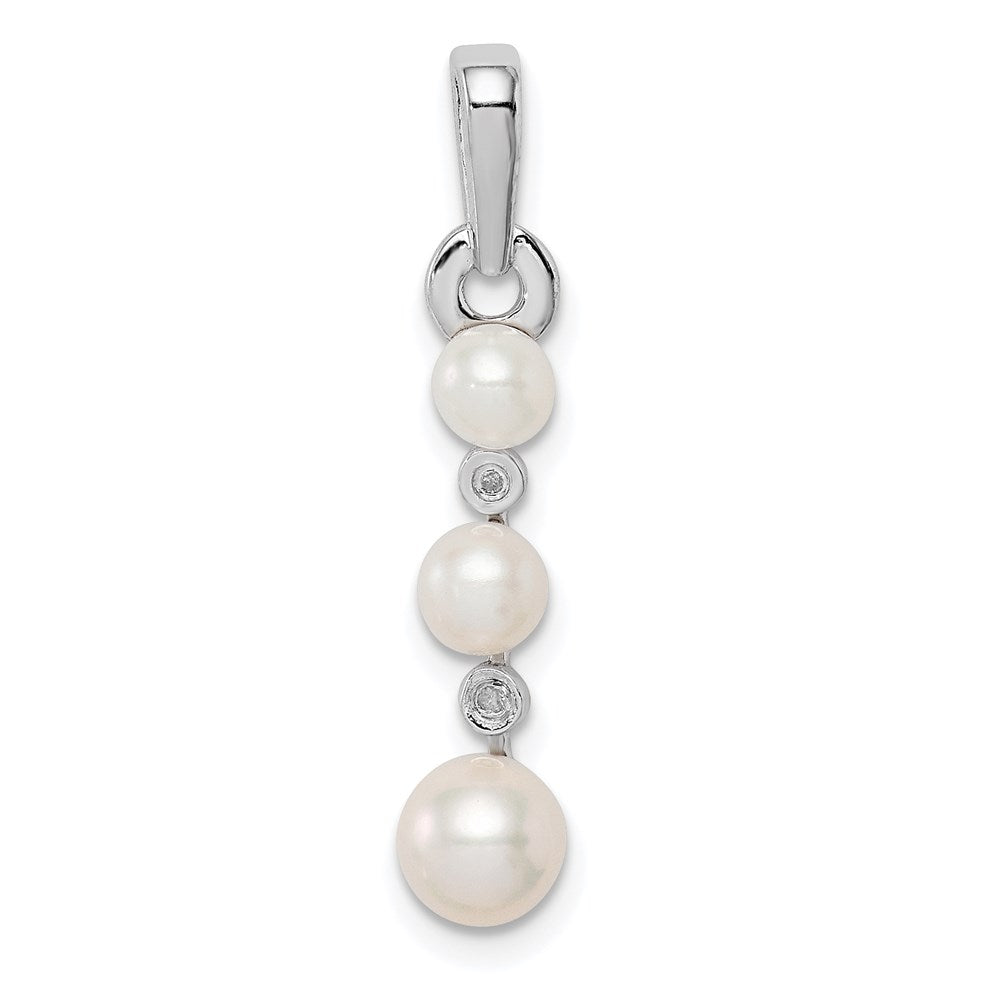 Sterling Silver Rhodium-plated FW Cultured Pearl Diamond Pendant