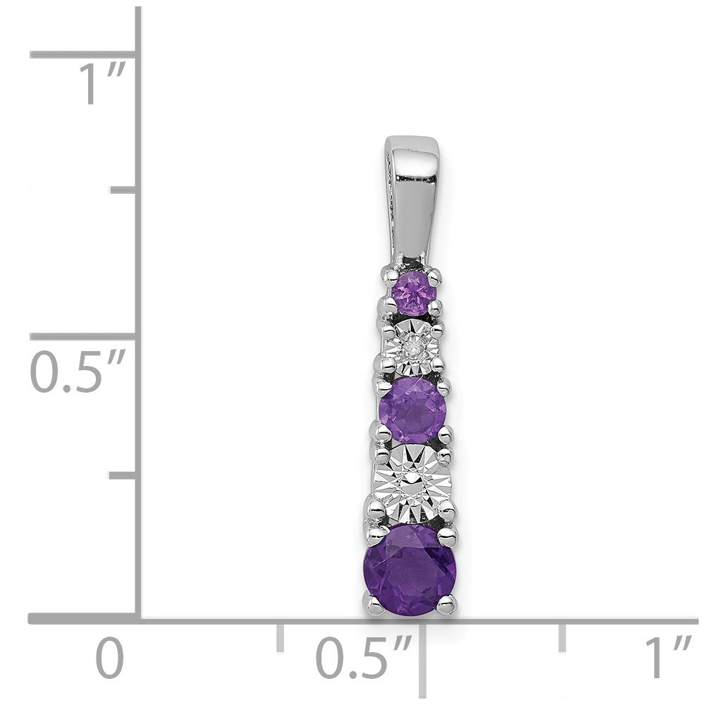 Sterling Silver Rhodium-plated Amethyst and Diamond Pendant