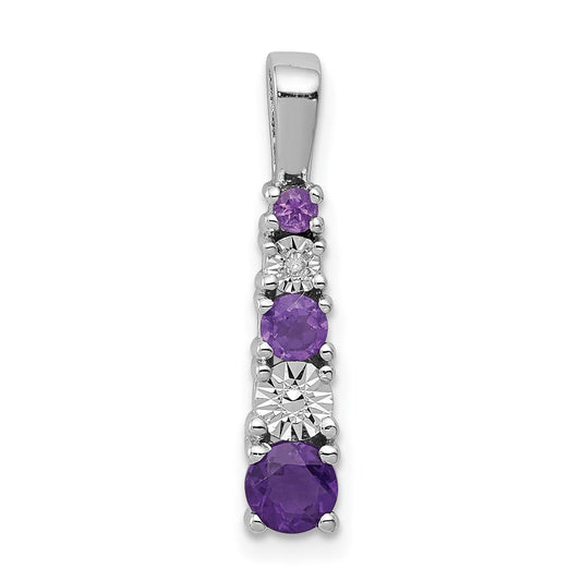 Sterling Silver Rhodium-plated Amethyst and Diamond Pendant