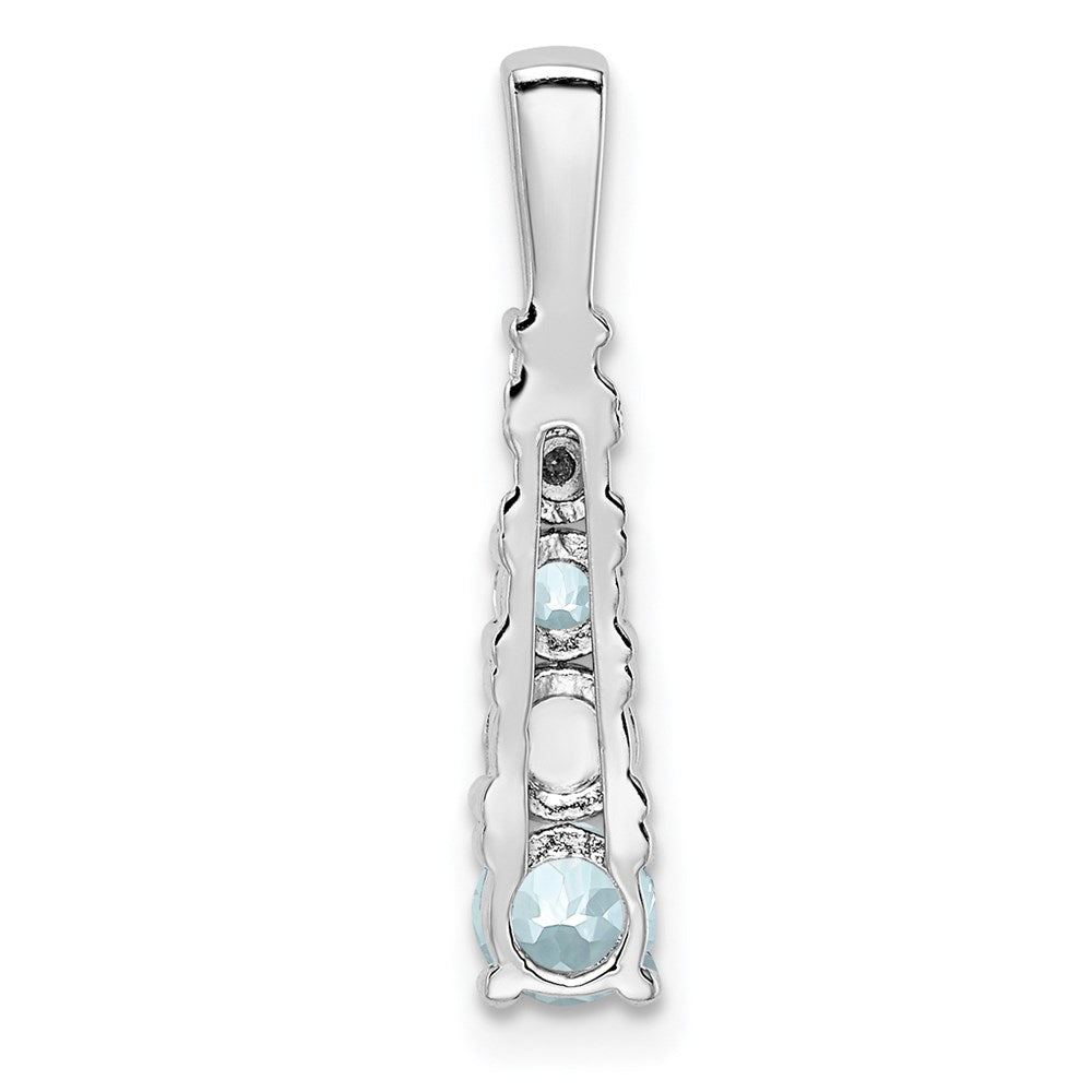 Sterling Silver Rhodium-plated Aquamarine & Diamond Pendant