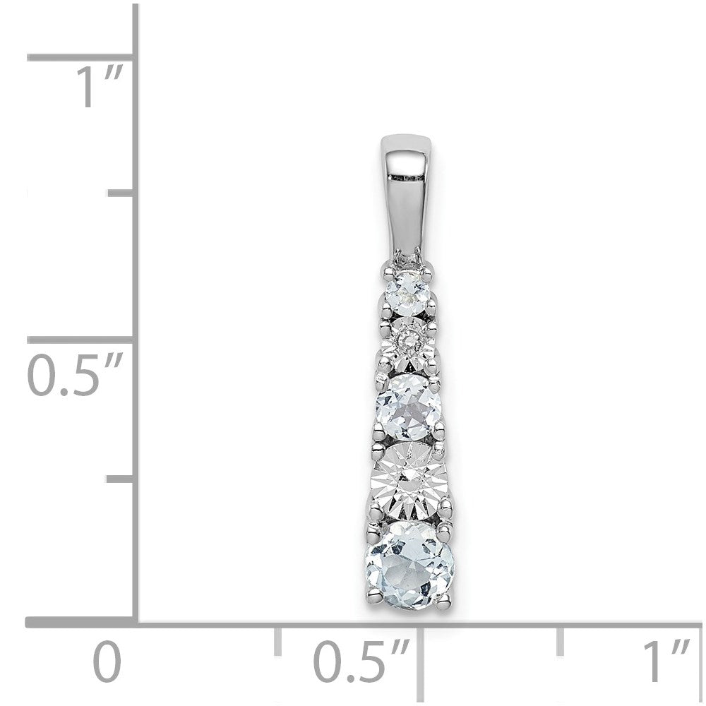 Sterling Silver Rhodium-plated Aquamarine & Diamond Pendant