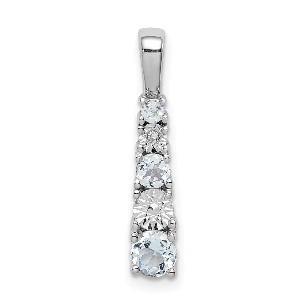 Sterling Silver Rhodium-plated Aquamarine & Diamond Pendant