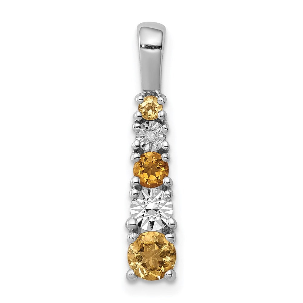 Sterling Silver Rhodium-plated Citrine & Diamond Pendant