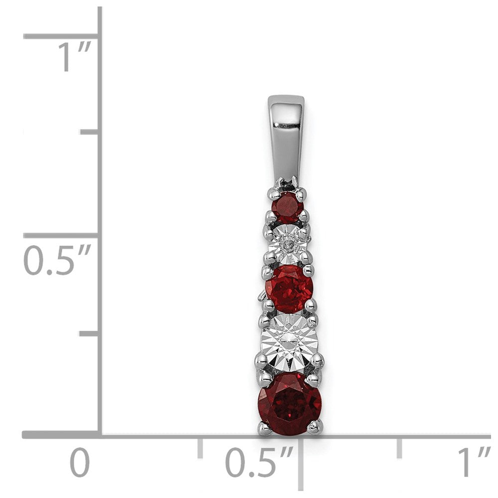 Sterling Silver Rhodium-plated Garnet & Diamond Pendant