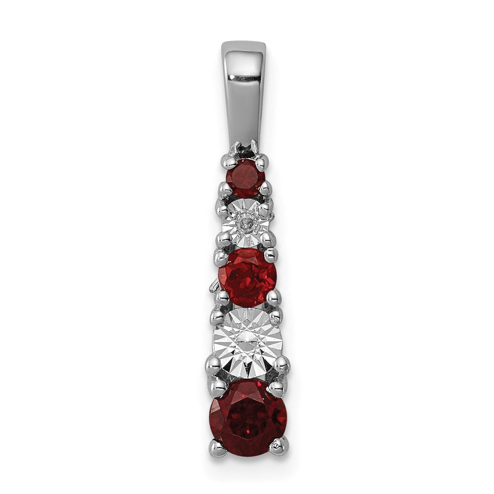 Sterling Silver Rhodium-plated Garnet & Diamond Pendant