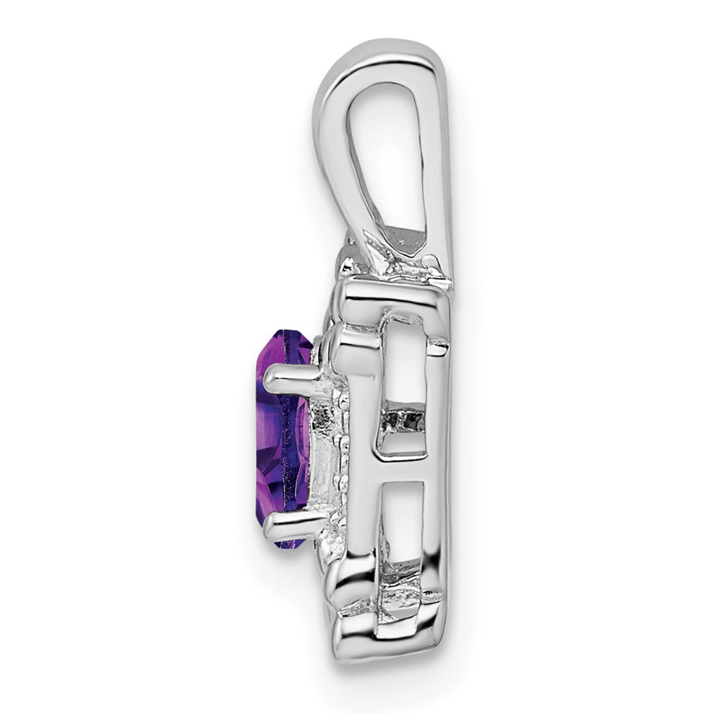 Sterling Silver Rhodium-plated Amethyst Diamond Pendant