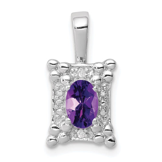 Sterling Silver Rhodium-plated Amethyst Diamond Pendant