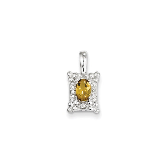 Sterling Silver Whiskey Quartz Diamond Pendant