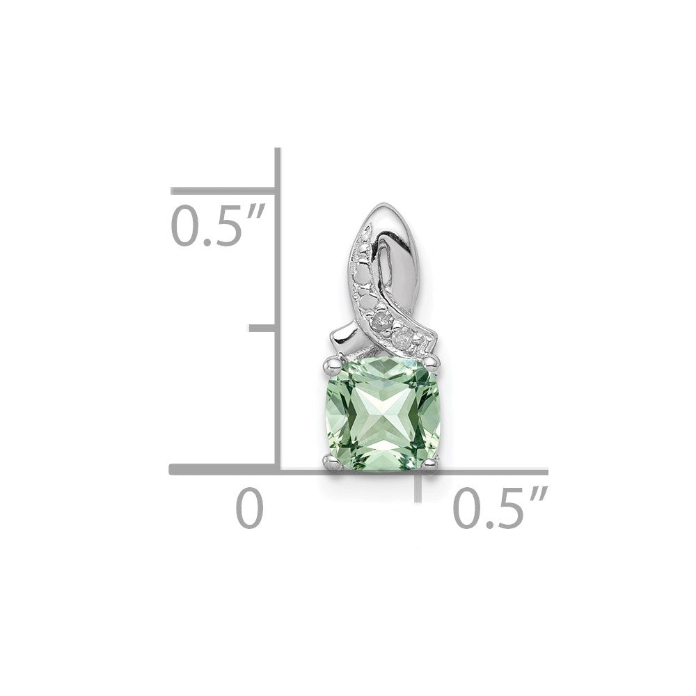 Sterling Silver Rhodium-plated Green Quartz Diamond Pendant