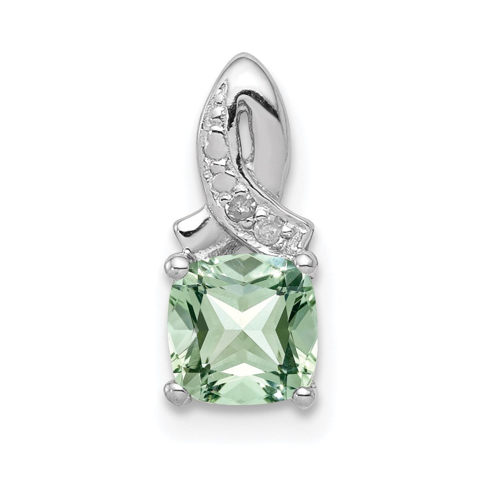 Sterling Silver Rhodium-plated Green Quartz Diamond Pendant