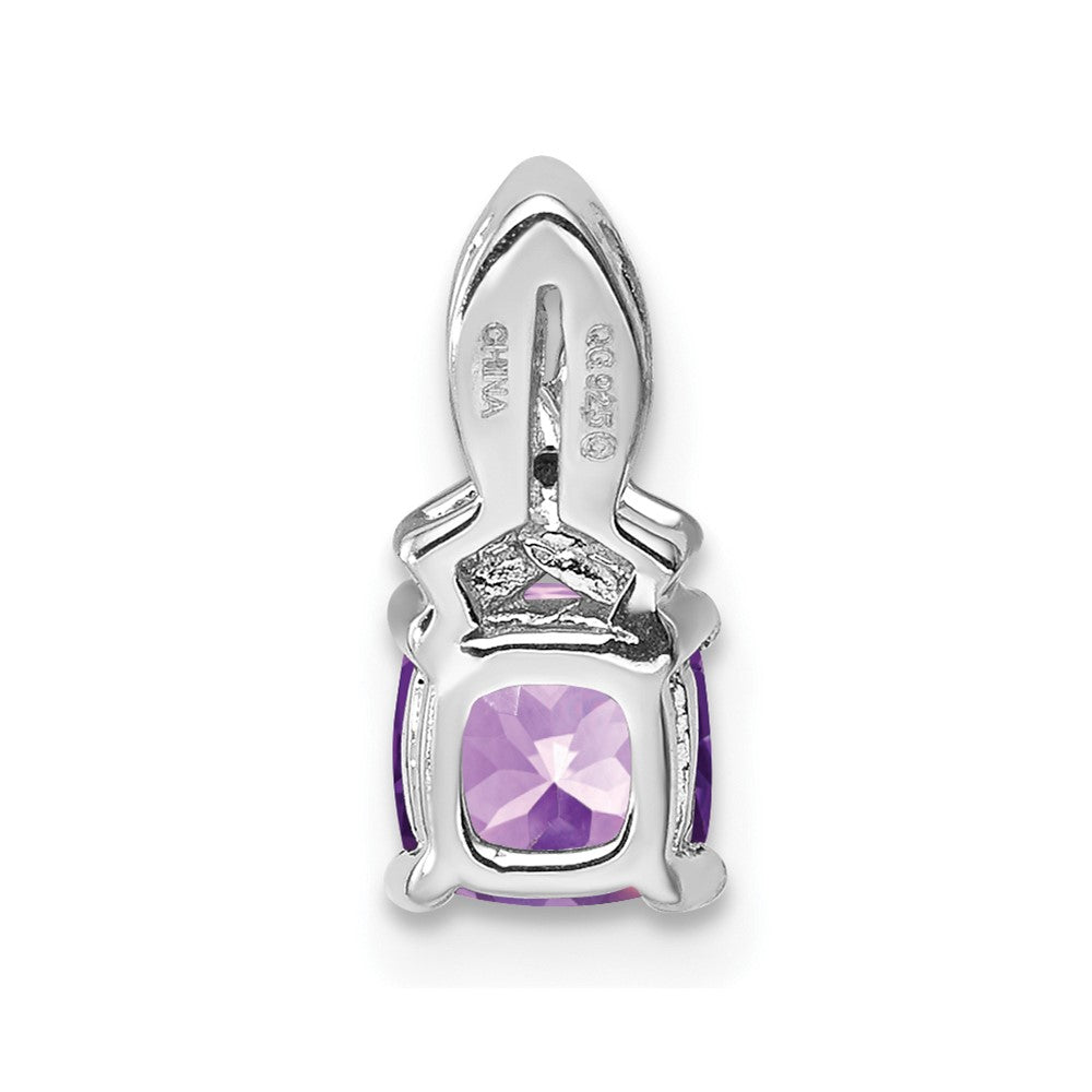 Sterling Silver Rhodium-plated Amethyst Diamond Pendant