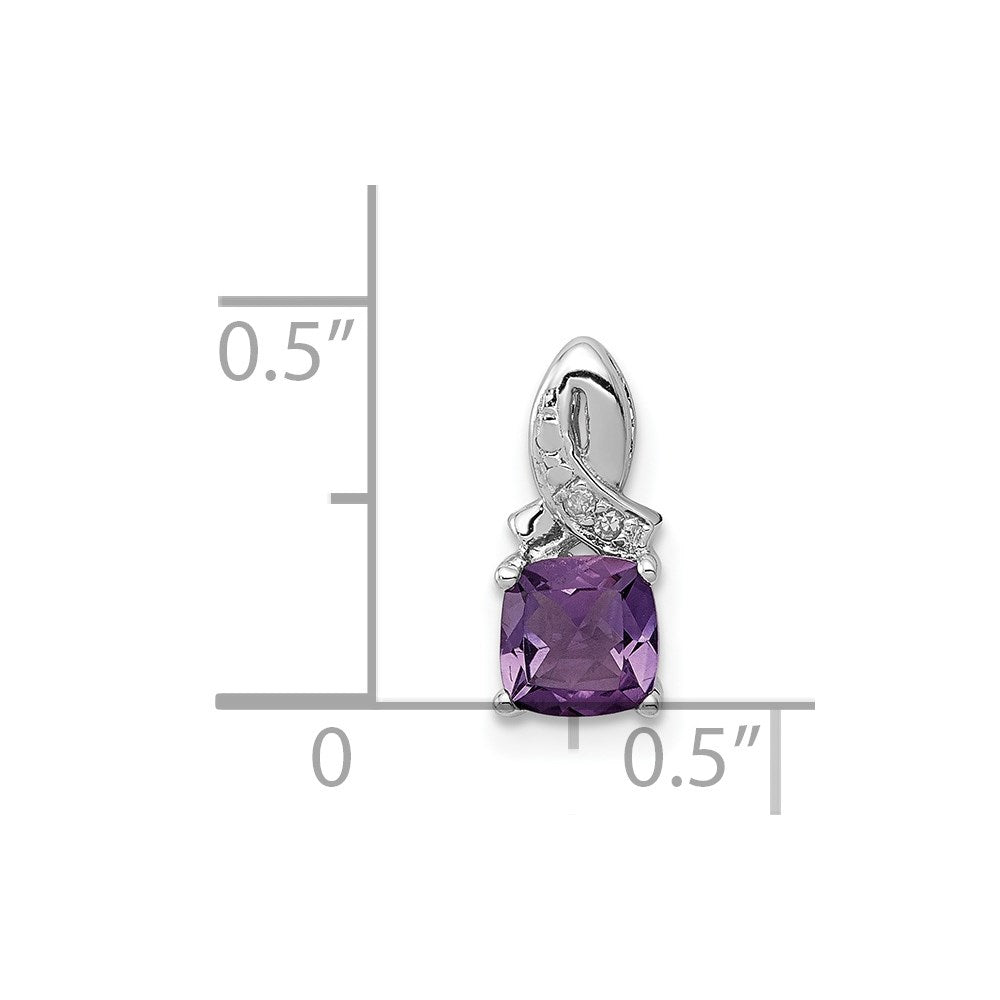 Sterling Silver Rhodium-plated Amethyst Diamond Pendant