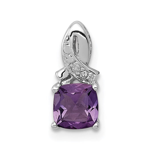 Sterling Silver Rhodium-plated Amethyst Diamond Pendant