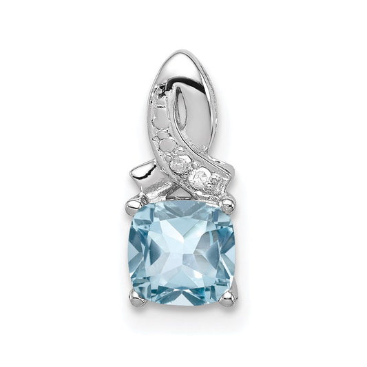 Sterling Silver Rhodium-plated Light Swiss Blue Topaz Diamond Pendant