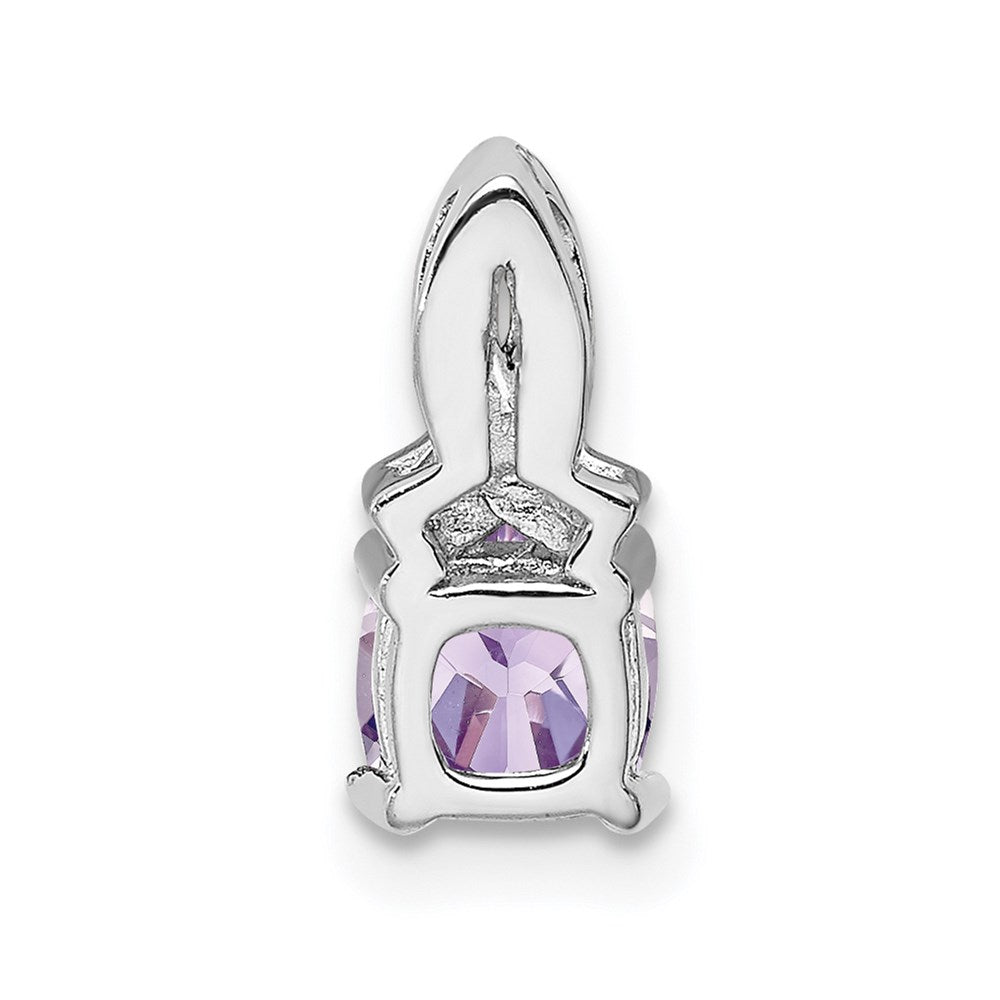 Sterling Silver Rhodium-plated Pink Quartz and Diamond Pendant