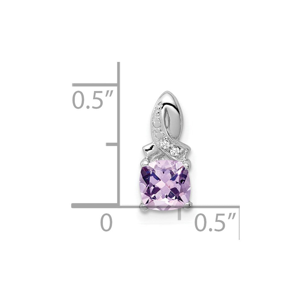 Sterling Silver Rhodium-plated Pink Quartz and Diamond Pendant