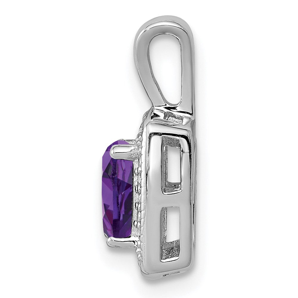 Sterling Silver Rhodium-plated Amethyst Diamond Pendant