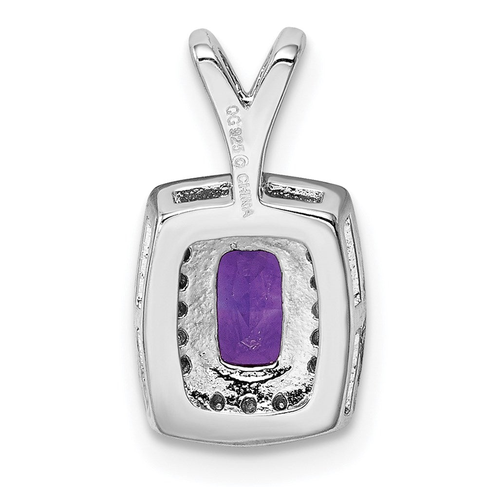 Sterling Silver Rhodium-plated Amethyst Diamond Pendant