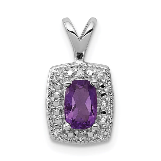 Sterling Silver Rhodium-plated Amethyst Diamond Pendant